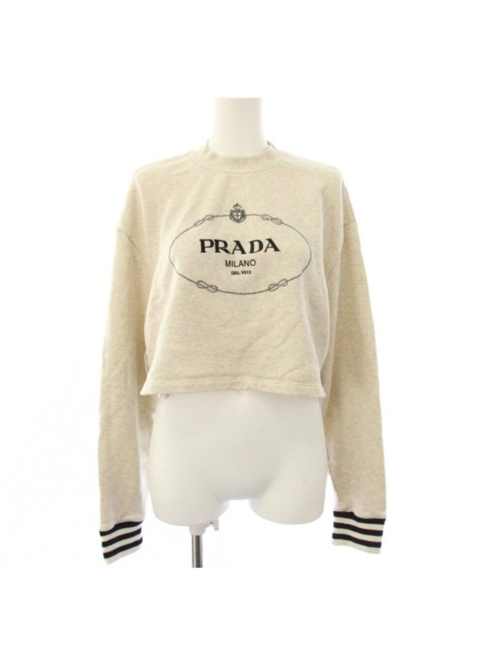 Prada Logo Embroidery Cropped Sweatshirt Long Sleeve Gray XS